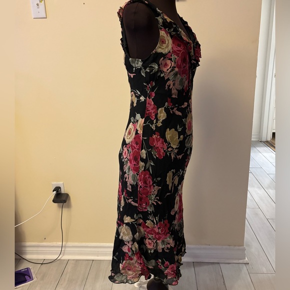 Evan Picone Black and Pink Floral Midi Dress - Picture 2 of 6